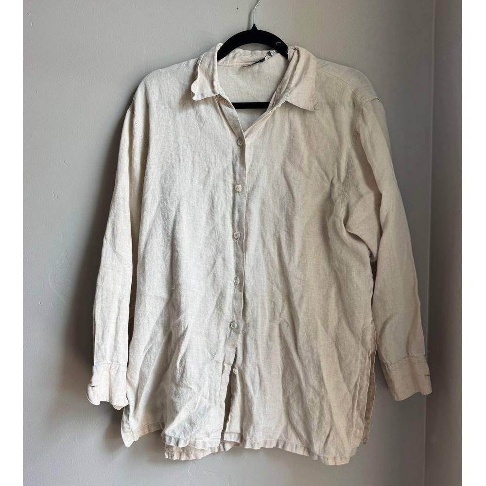 Ann Taylor Cream 100% Linen Button Down Shirt Old Money Quiet Luxury Resortwear
